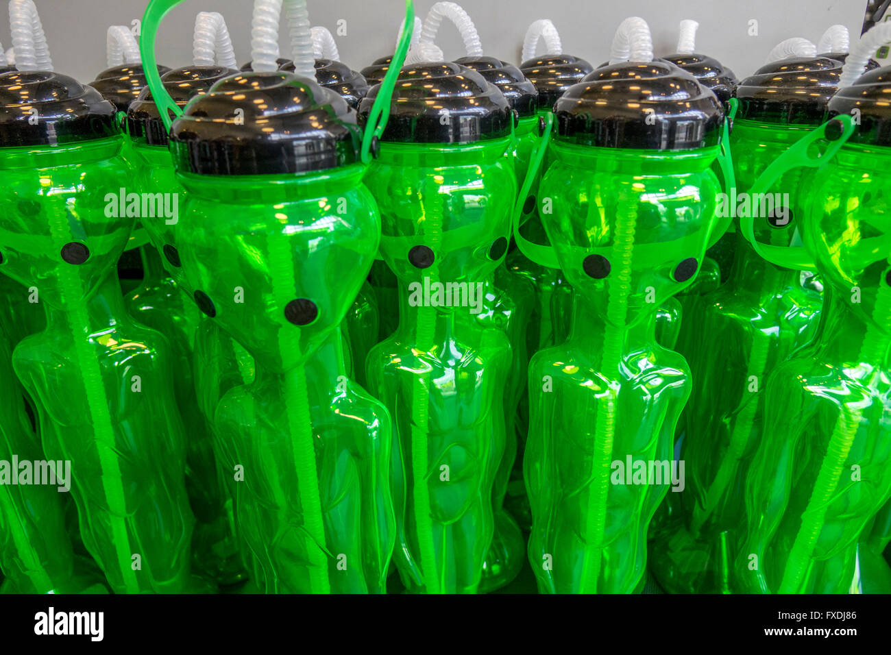 Green Alien Water Bottles For Sale From The Souvenir Store At The Men In Black Theme Park Ride Universal Studios Florida Stock Photo