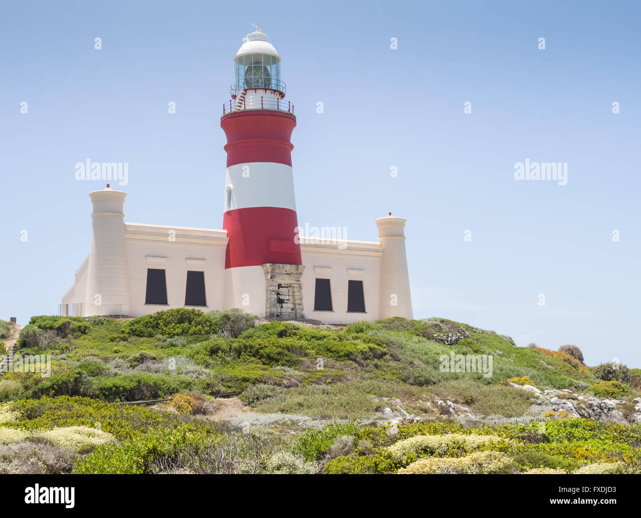Photo of Cape Agulhas light house at the most southern tip of Africa Stock Photo