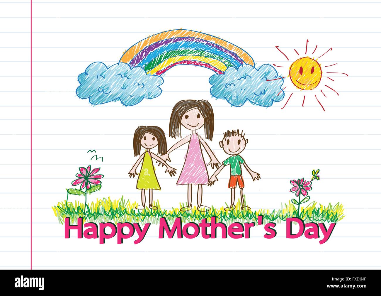 Happy mothers day card with family cartoons in illustration Stock ...