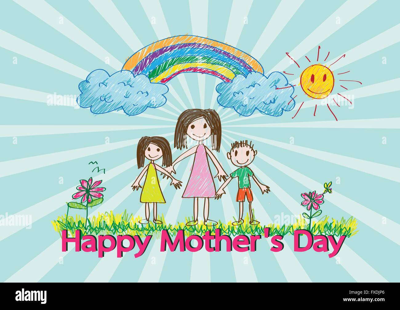 Happy mothers day card with family cartoons in illustration Stock ...