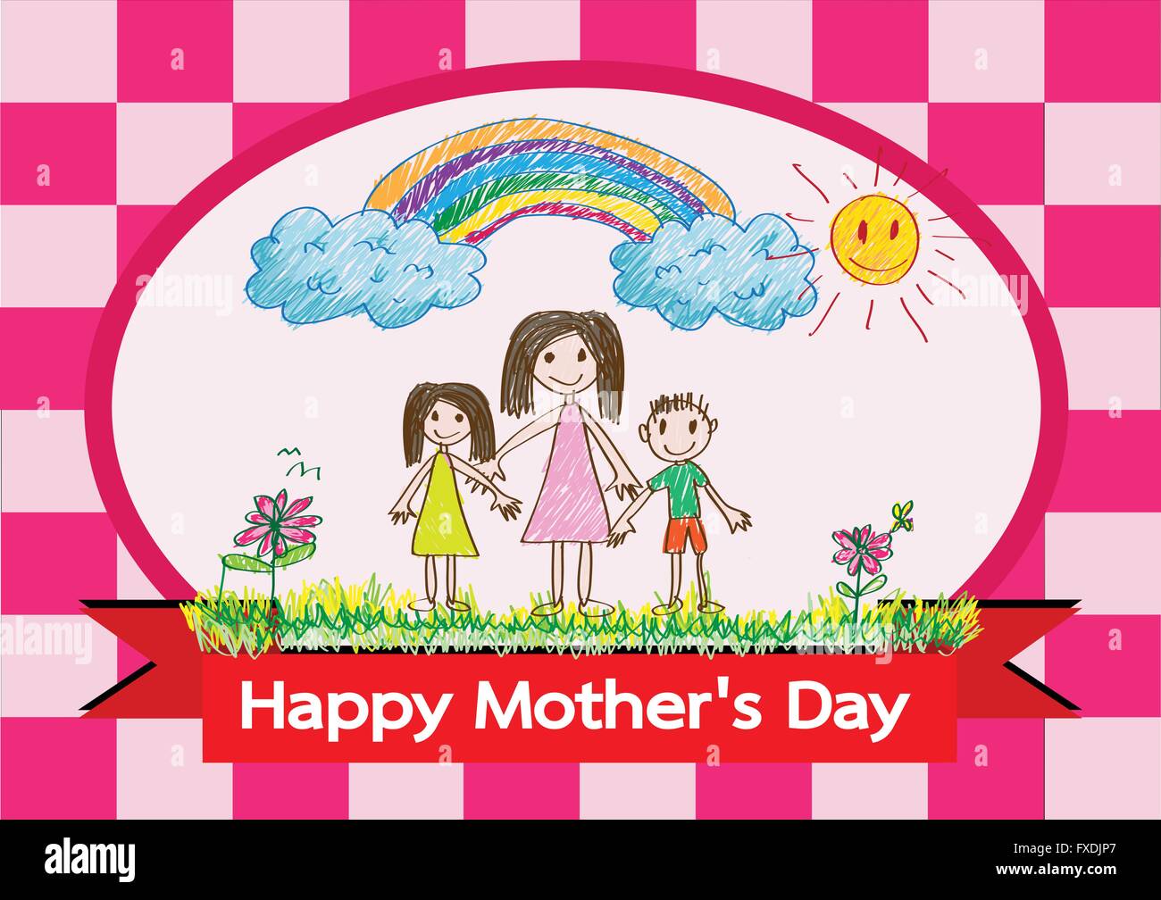 Happy mothers day card with family cartoons in illustration Stock ...
