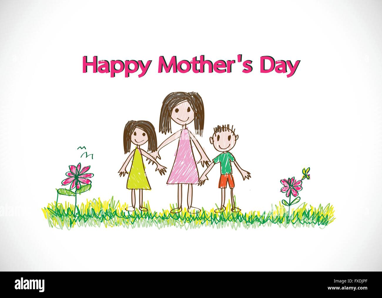 Happy mothers day card with family cartoons in illustration Stock ...