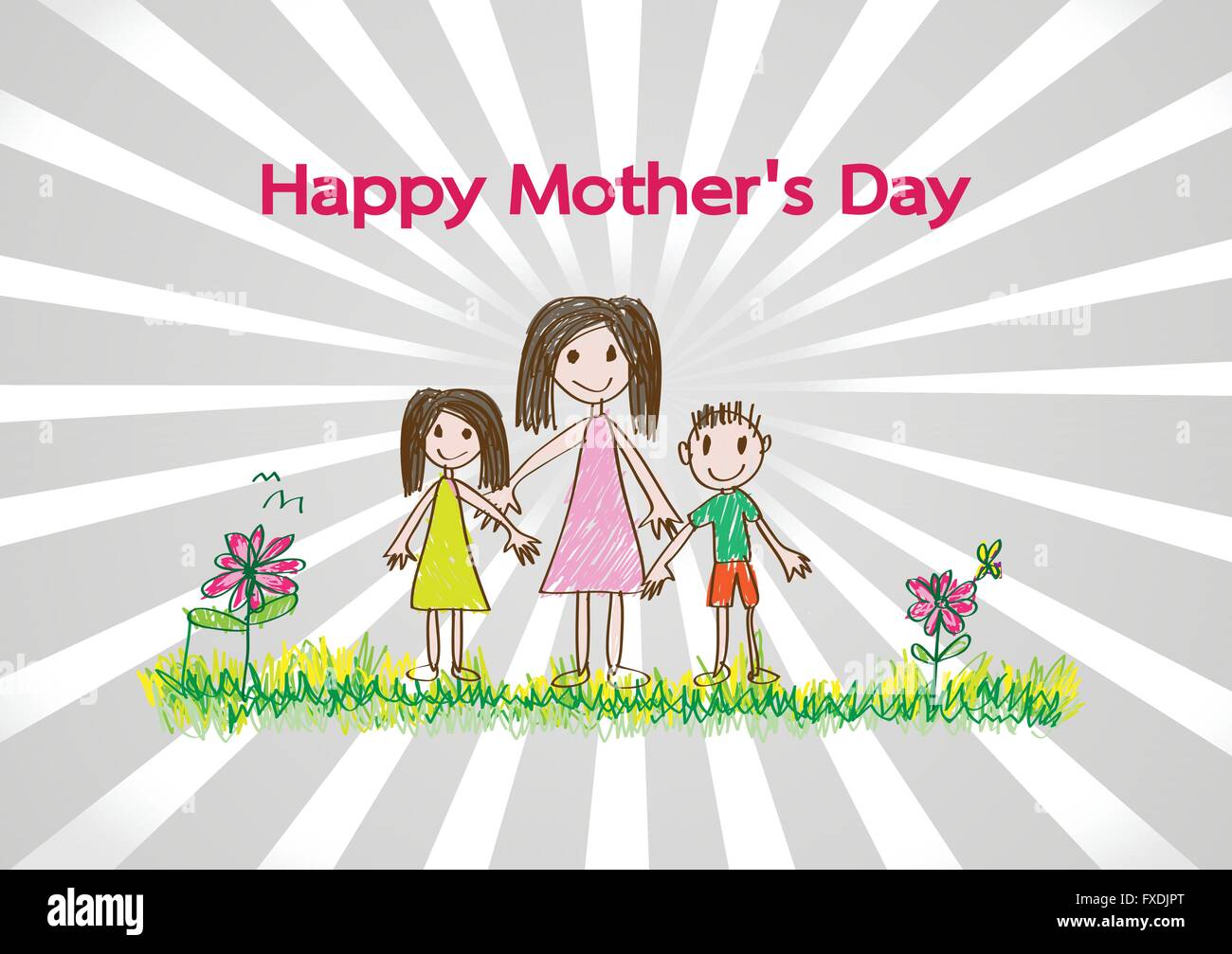 Happy mothers day card with family cartoons in illustration Stock ...