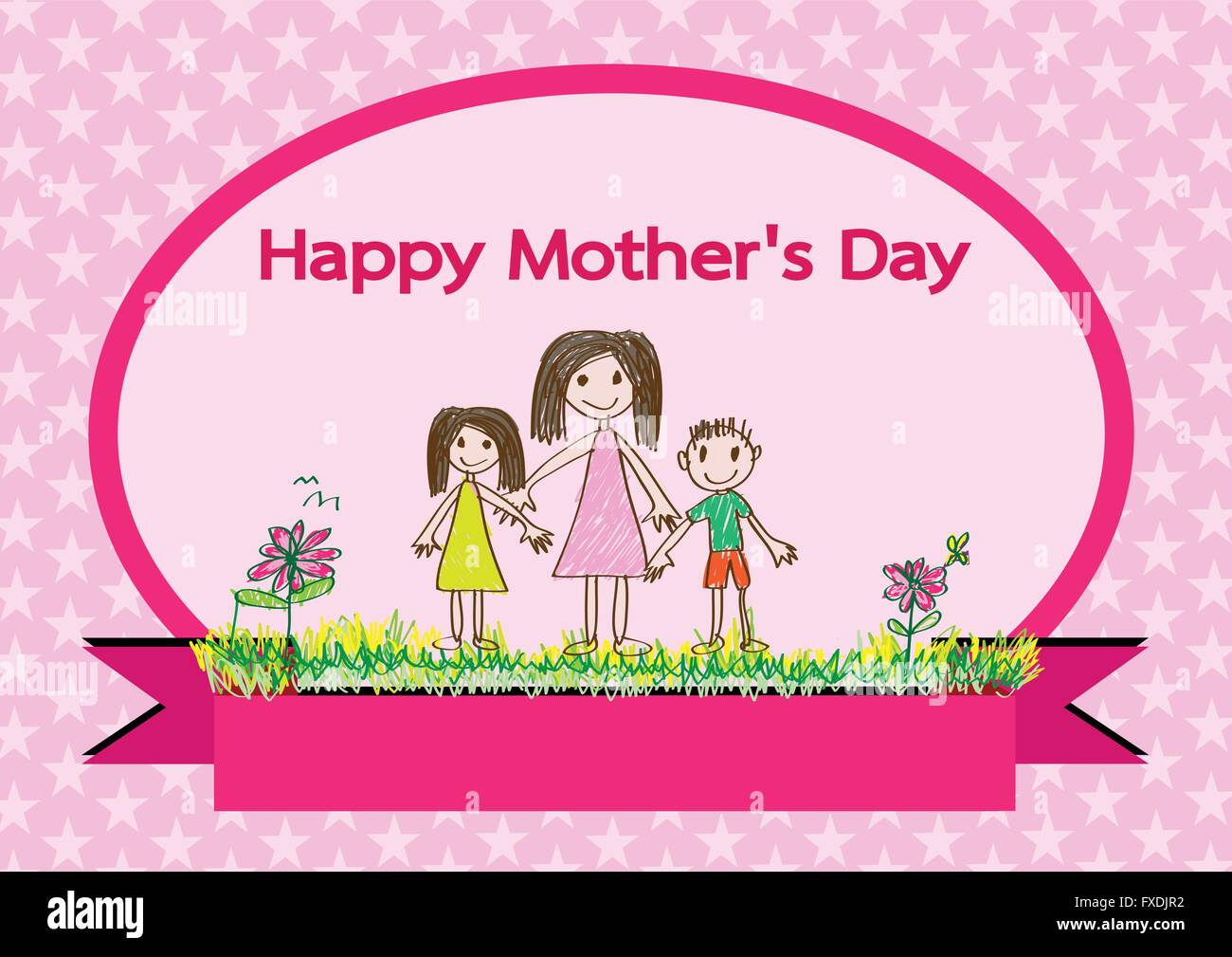 Happy mothers day card with family cartoons in illustration Stock ...
