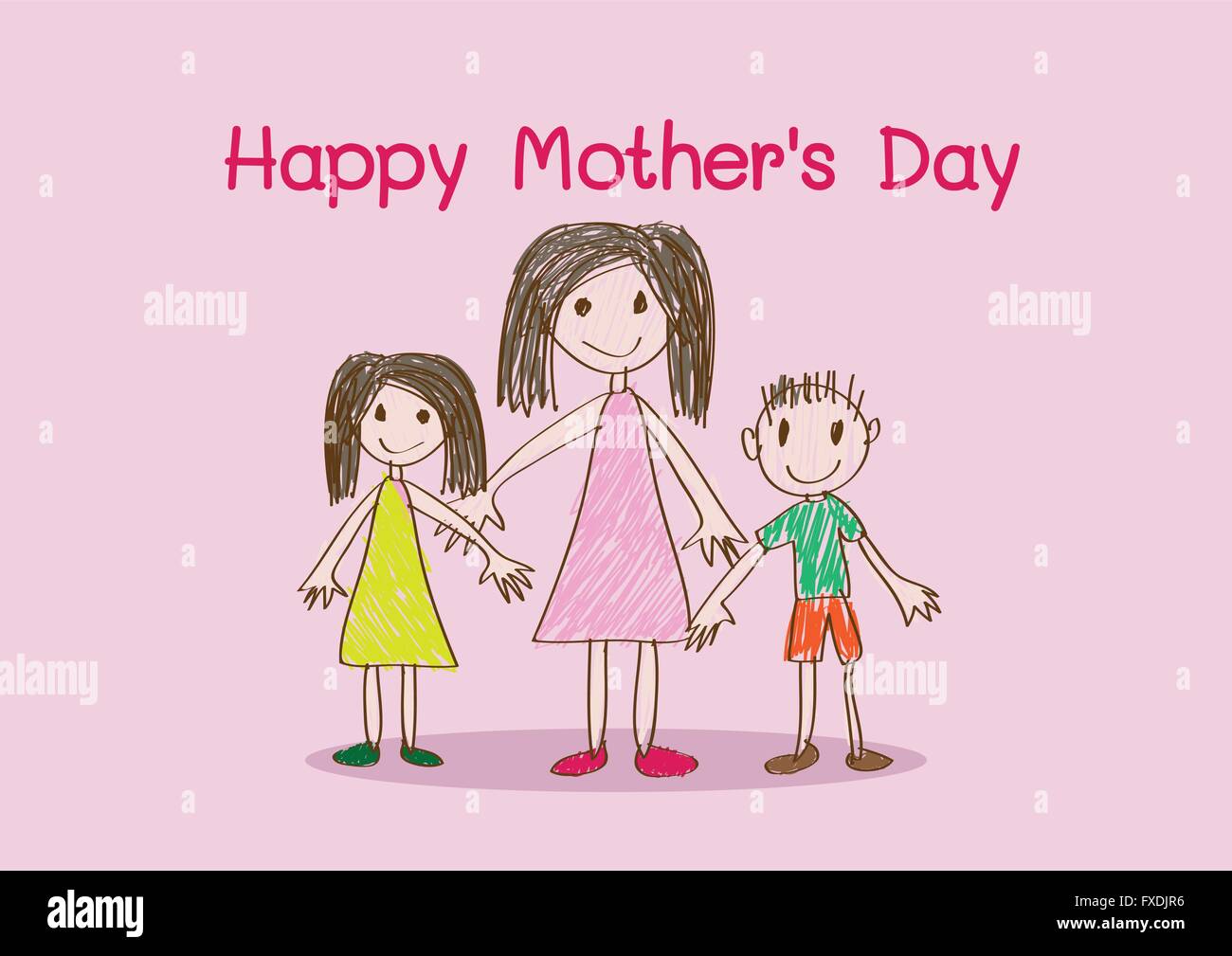 Happy mothers day card with family cartoons in illustration Stock ...