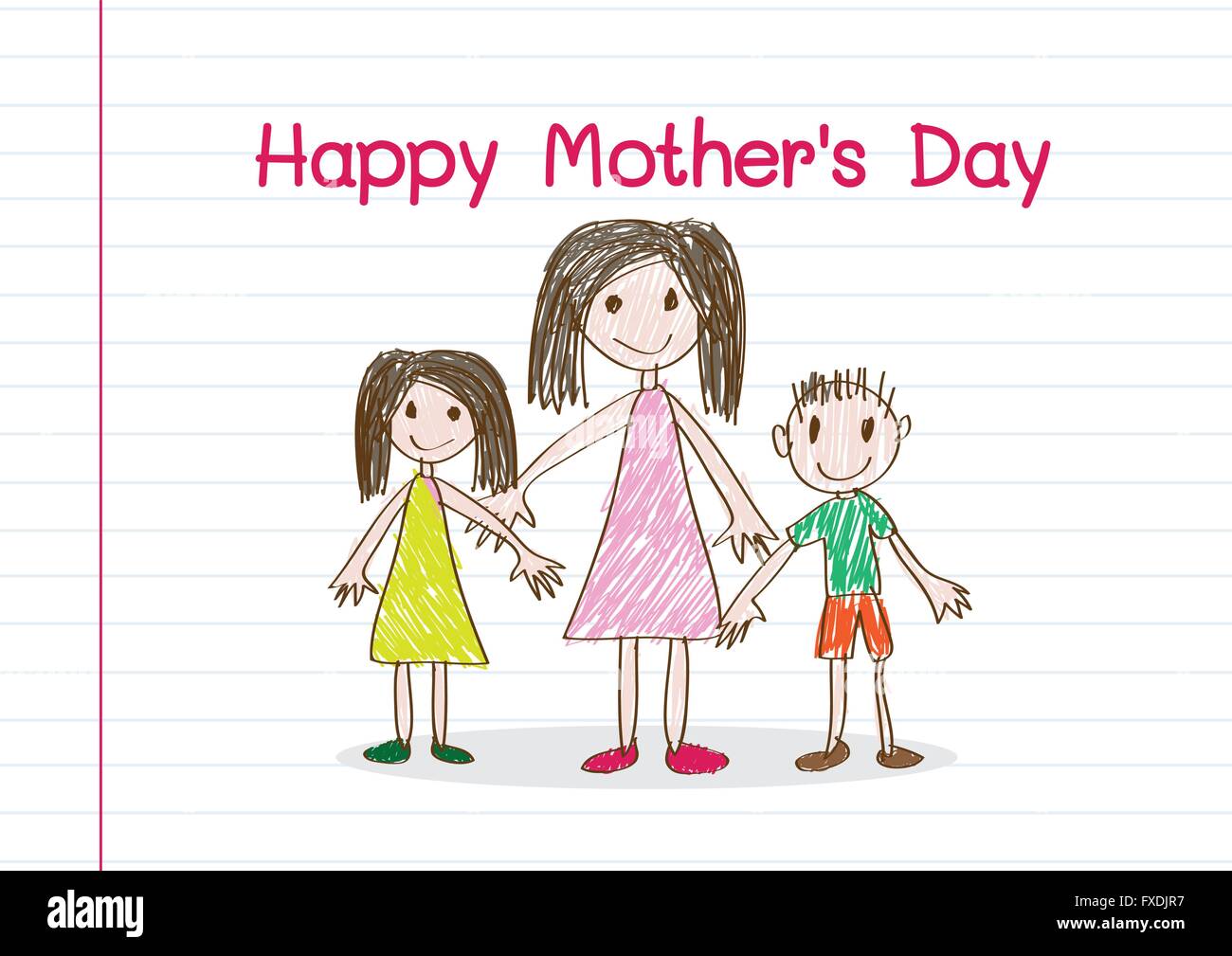 Happy mothers day card with family cartoons in illustration Stock ...