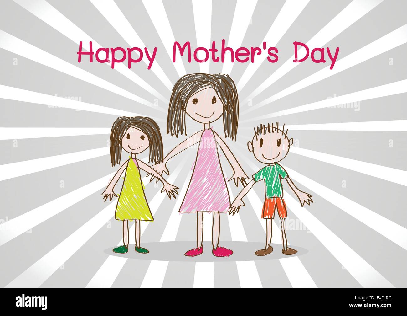 Happy mothers day card with family cartoons in illustration Stock ...