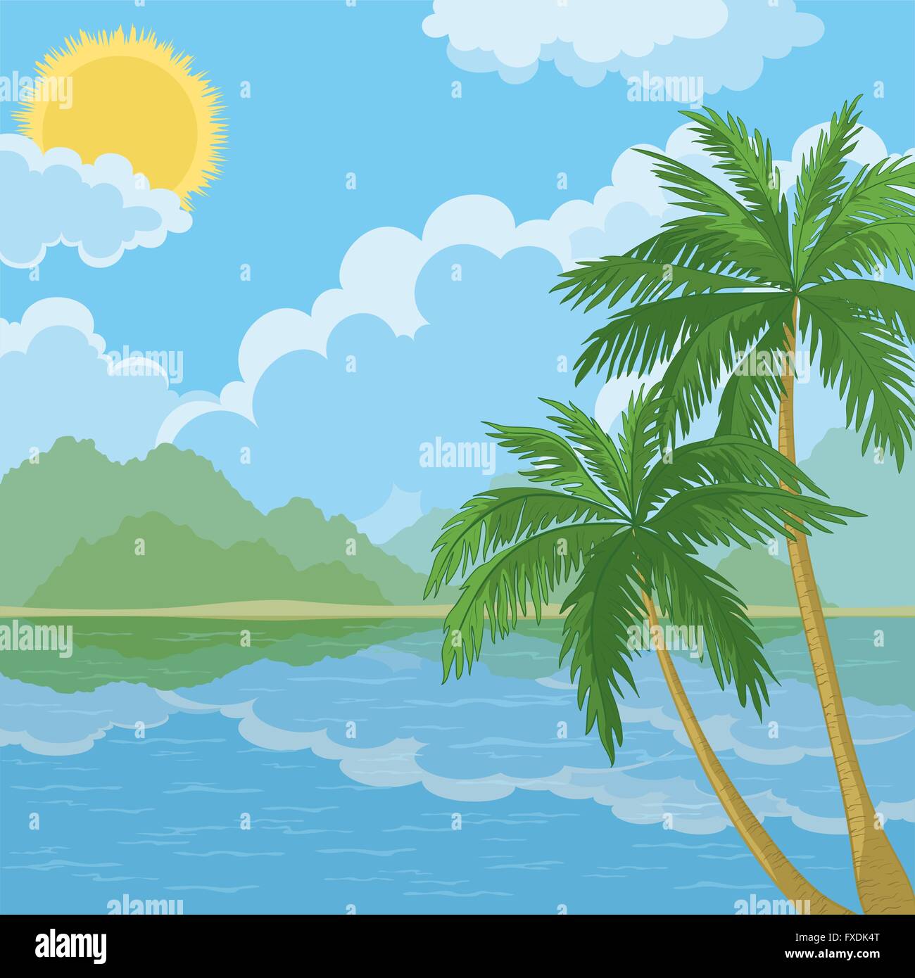 Tropical sea landscape with palm trees Stock Vector Image & Art - Alamy