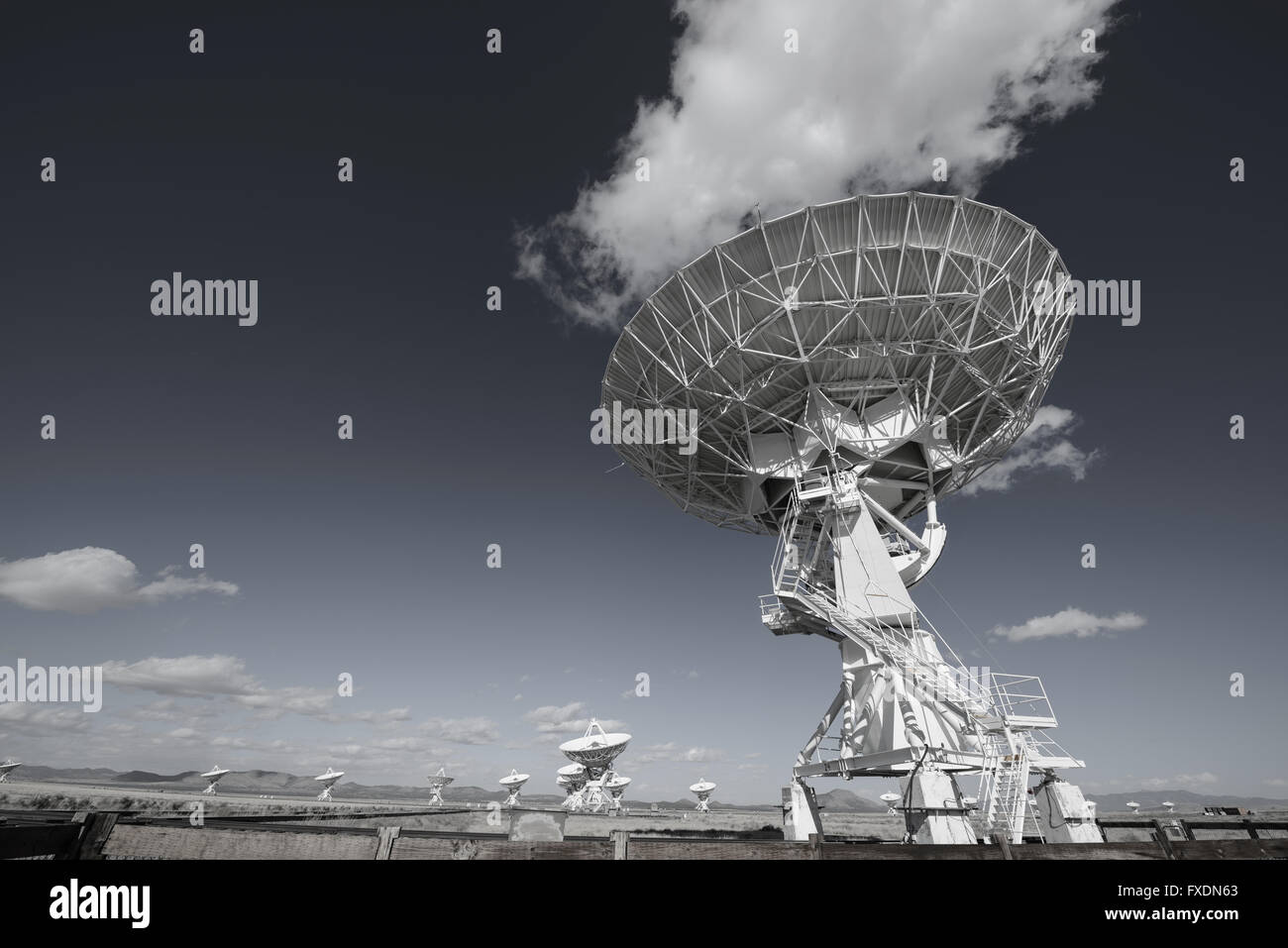 Huge antenna dish at Very Large Array, searching for imaging signal in space Stock Photo