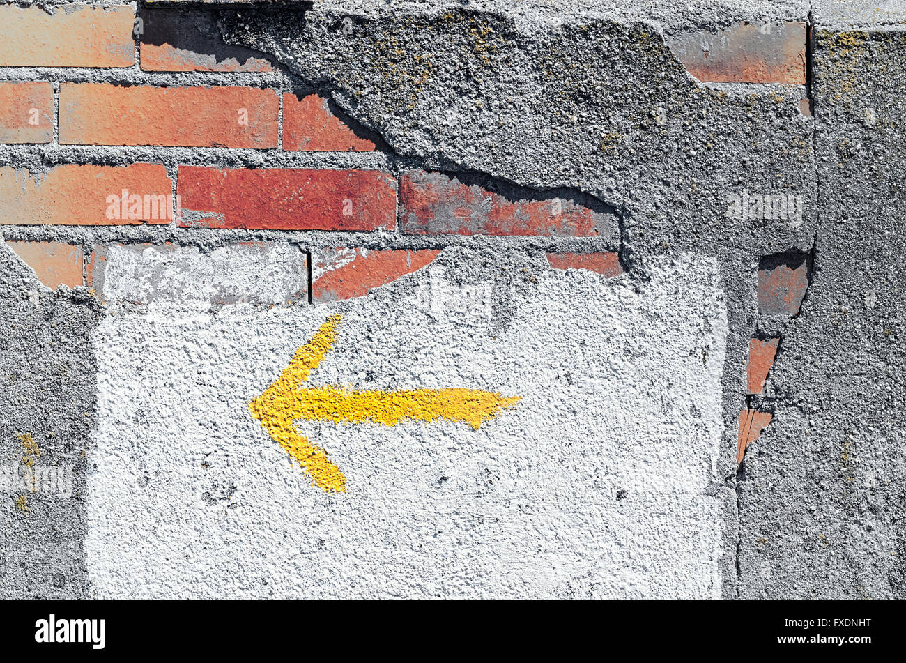 Bricks. Wall damaged. Building in ruins. Abstract background. Yellow ...