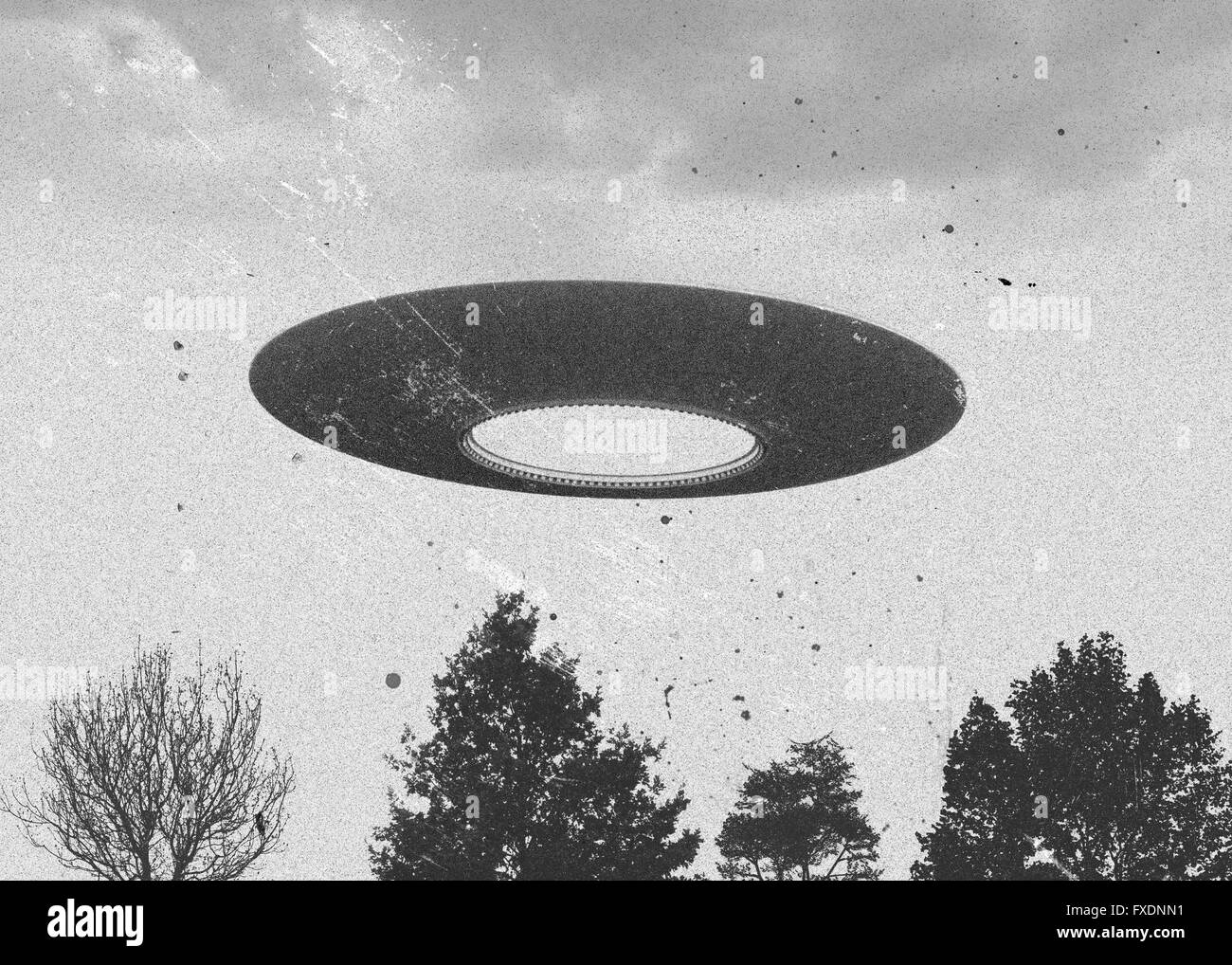 3d rendering of flying saucer ufo vintage style Stock Photo