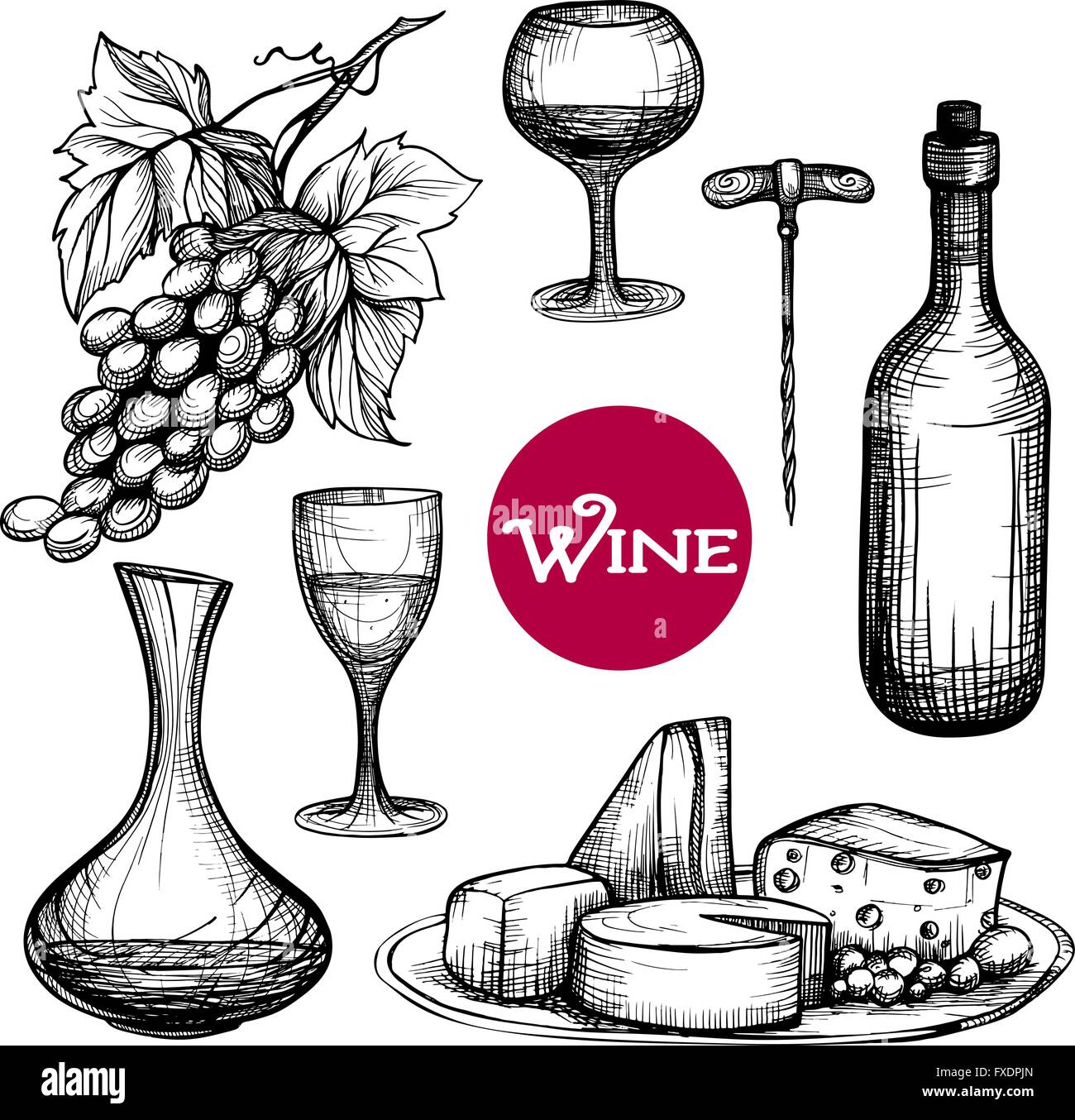 Hand Drawn Wine Set Stock Vector Image & Art - Alamy