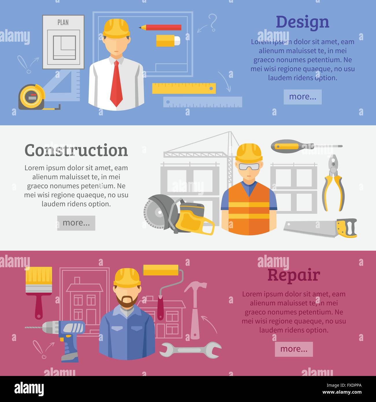 Construction works concept horizontal banners set Stock Vector Image ...