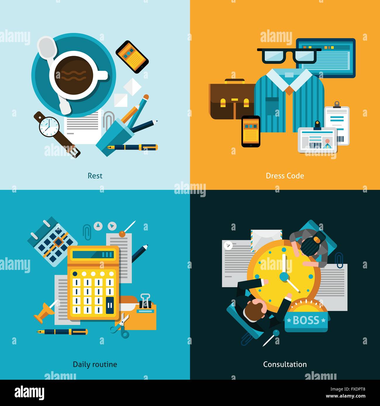 Office Flat Set Stock Vector Image & Art - Alamy