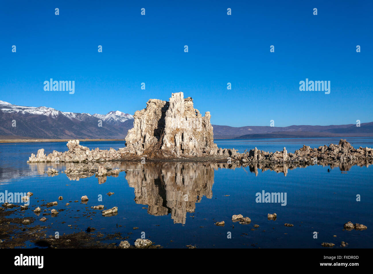 Majestic Tufa Towers emerging from the water at Mono Lake, California. Stock Photo