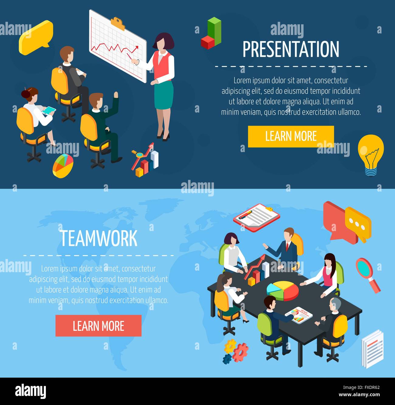 Business people interactive isometric banners set Stock Vector Image ...