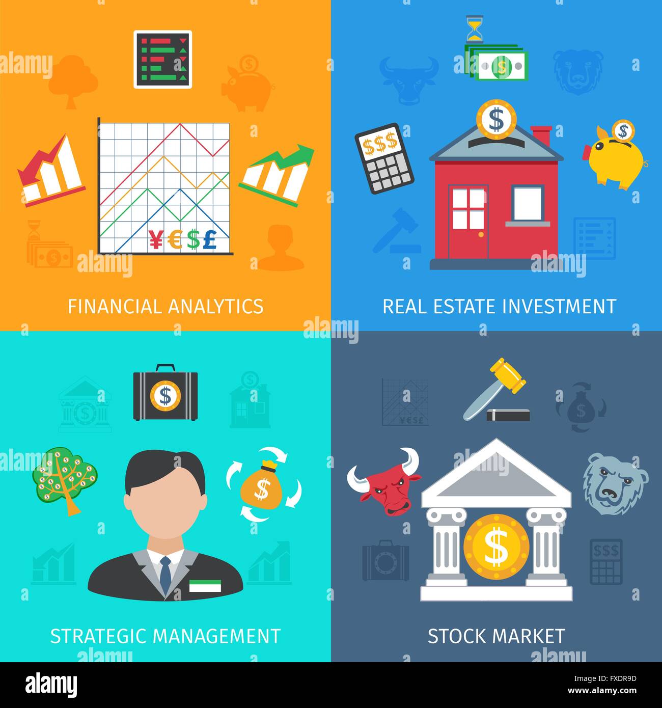Investment Flat Set Stock Vector Image & Art - Alamy