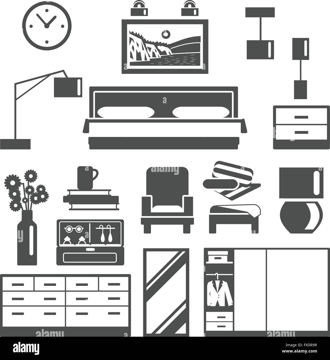 Bedroom Furniture Icons Set Stock Vector Image & Art - Alamy