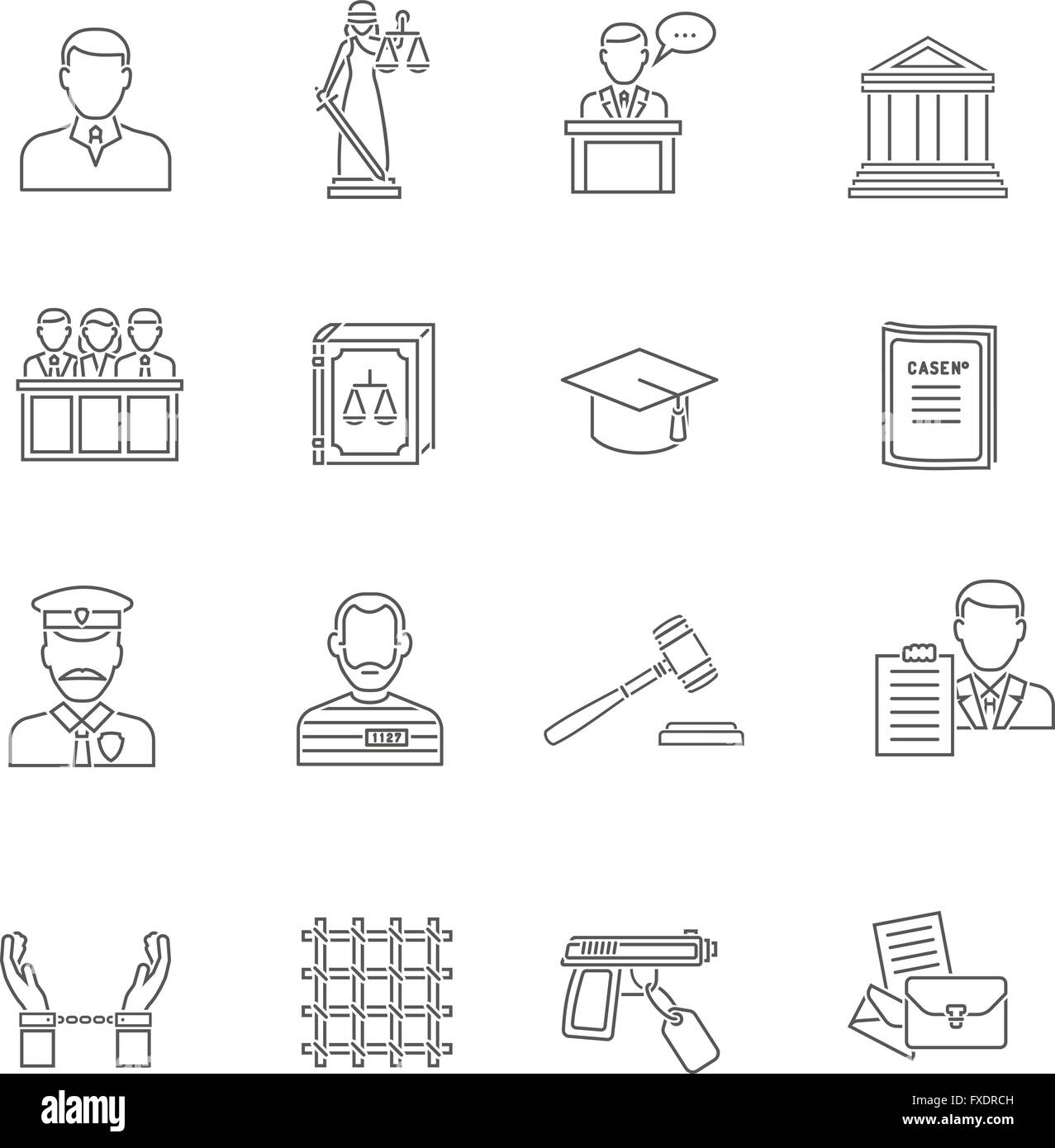 Justice Outline Icon Set Stock Vector