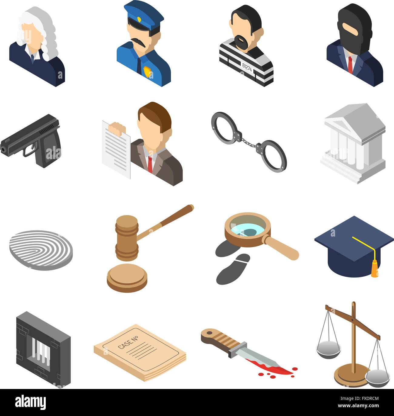 Justice Isometric Color Icon Set Stock Vector