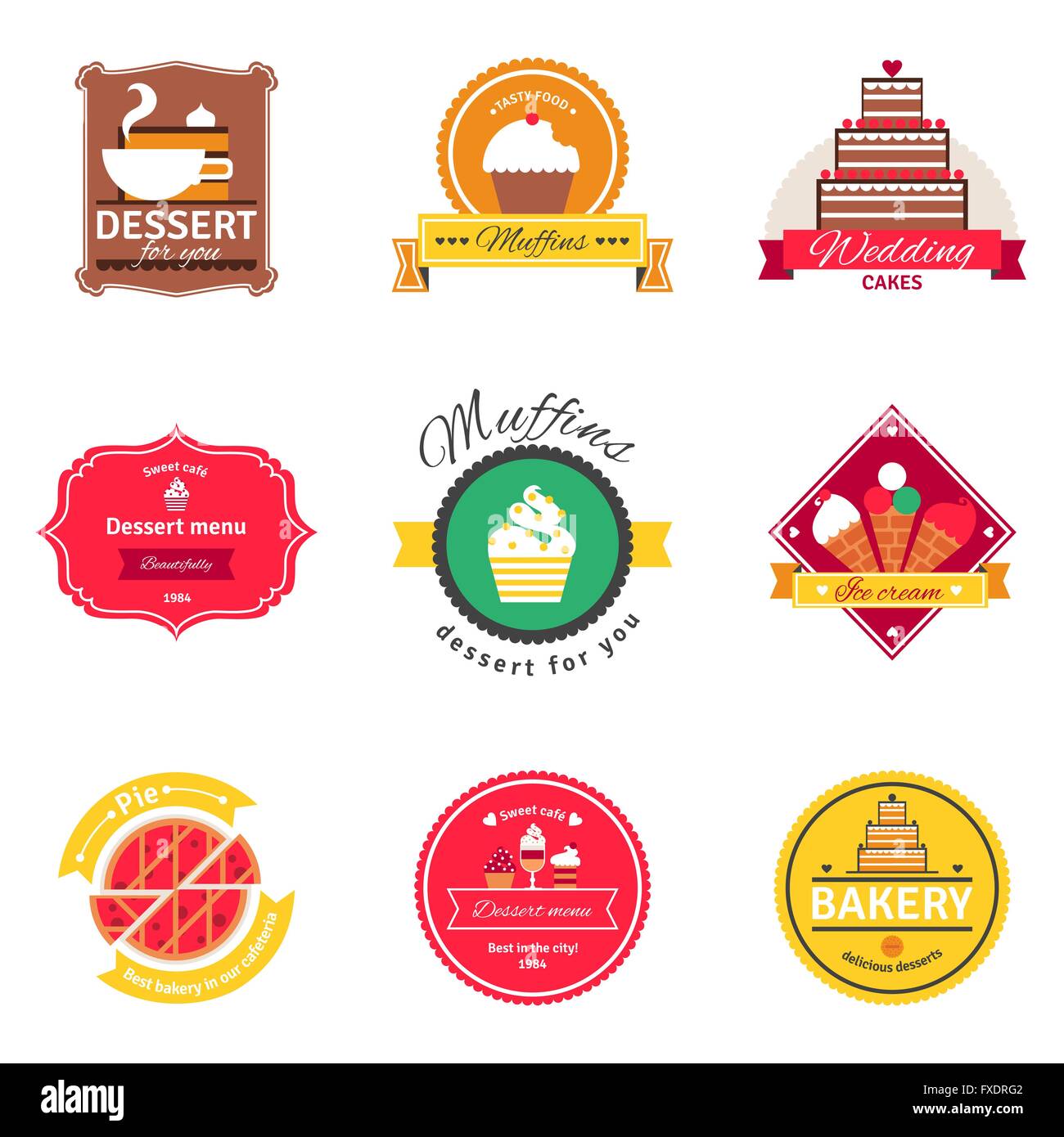 Confectionery And Bakery Flat Emblems Set Stock Vector Image & Art - Alamy