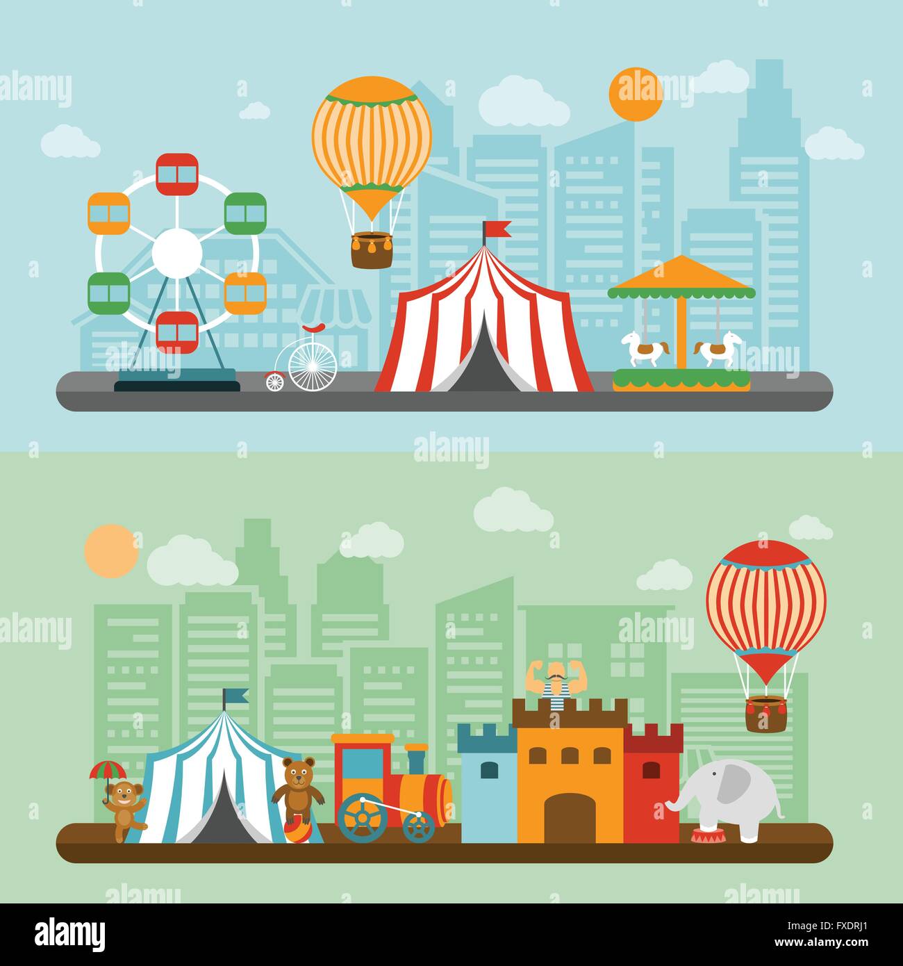 Circus in city flat banners set Stock Vector Image & Art - Alamy