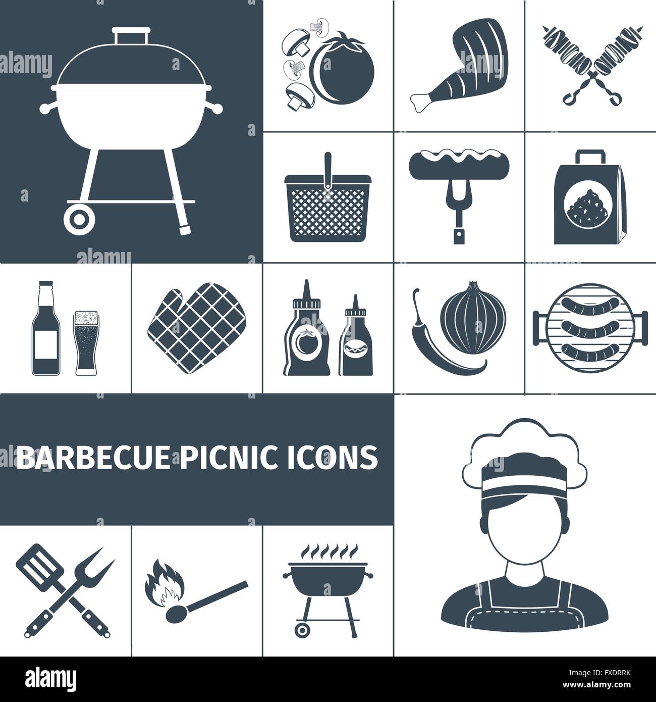 Barbecue picnic black icons set Stock Vector Image & Art - Alamy