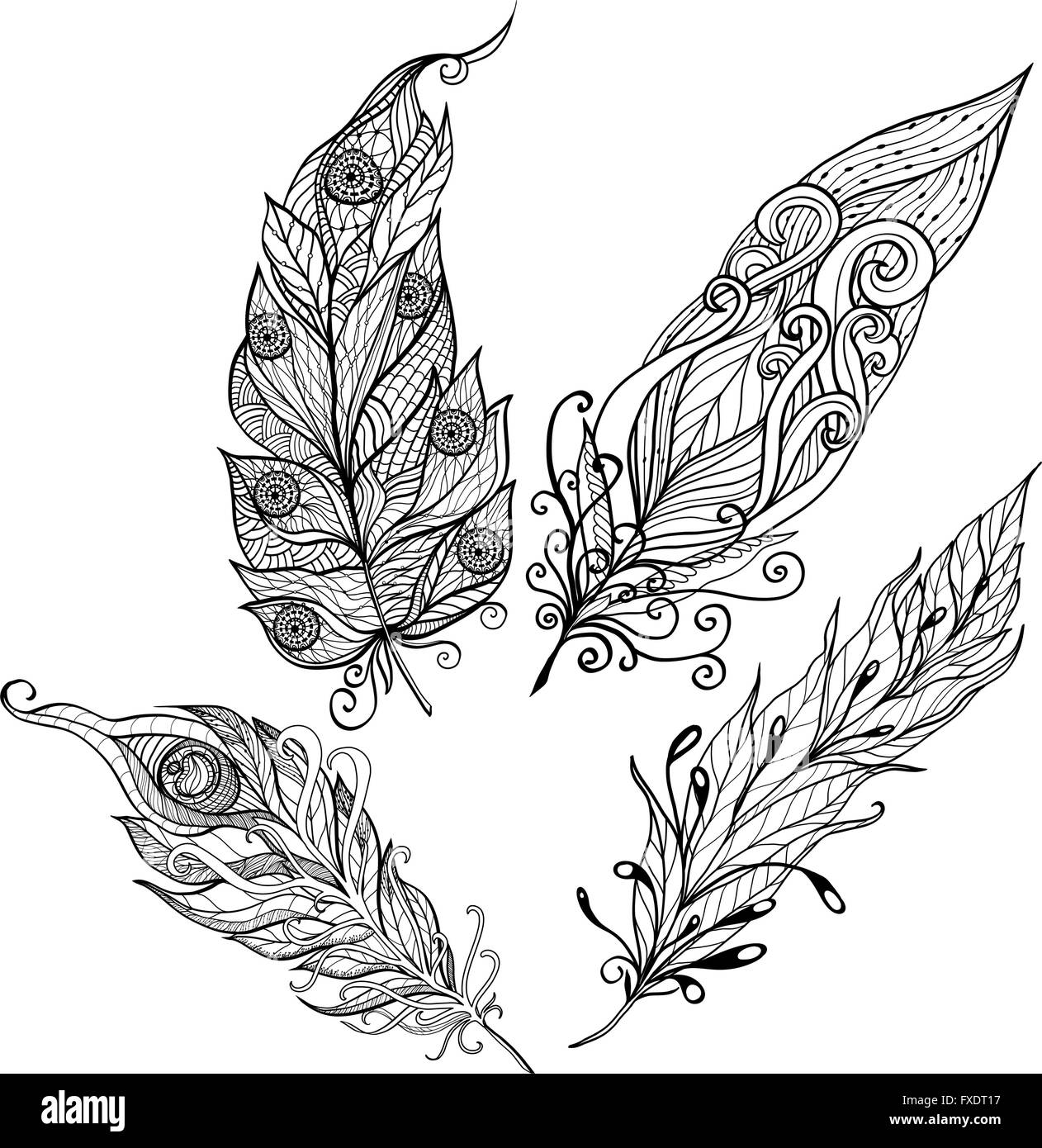Hand with feather pen illustration Black and White Stock Photos ...