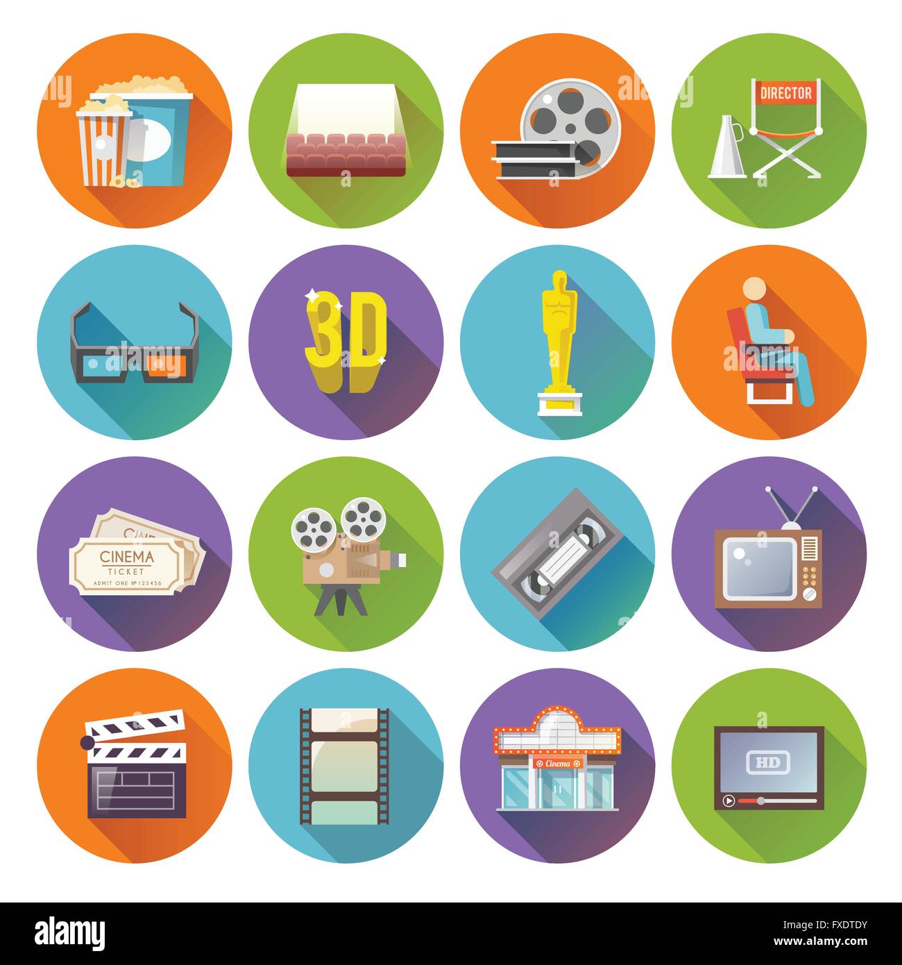 Cinema retro flat round icons set Stock Vector Image & Art - Alamy