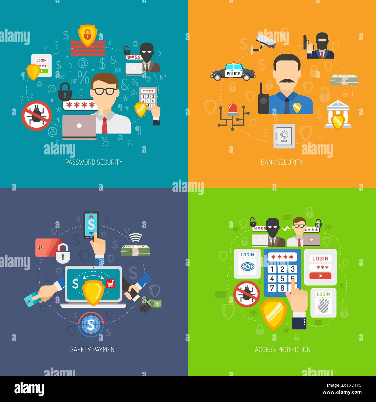 Bank security 4 flat icons banner Stock Vector Image & Art - Alamy