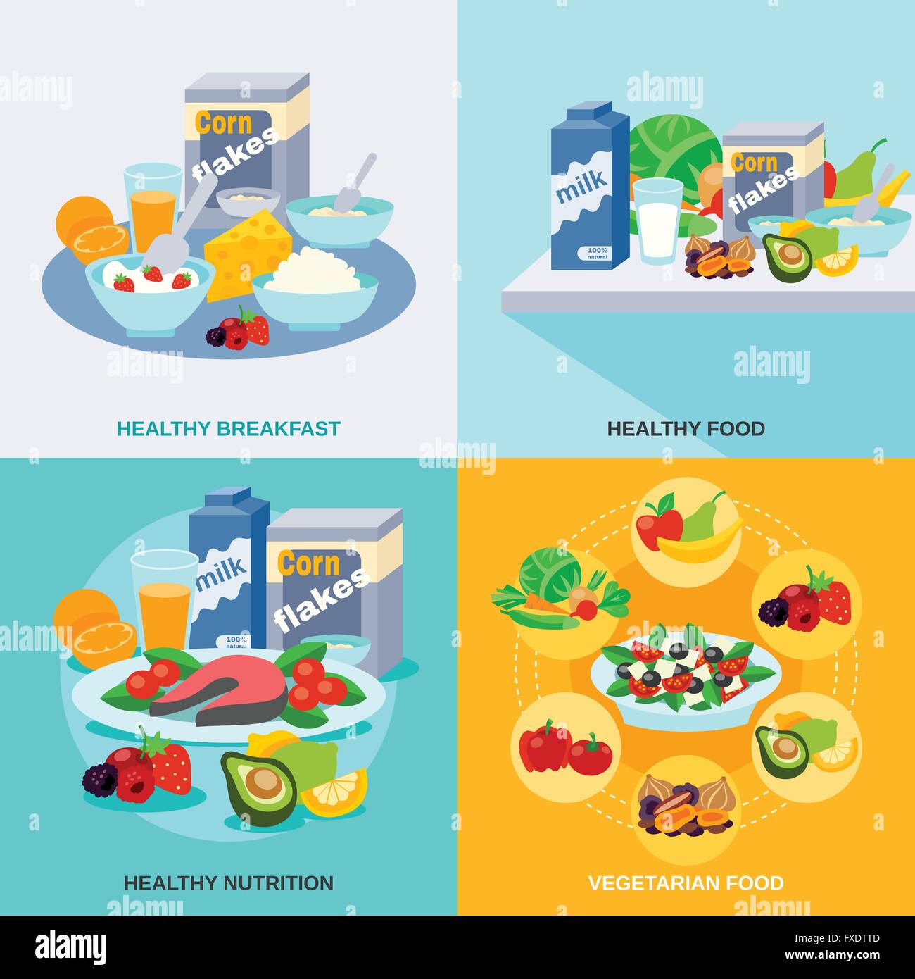 Healthy Food Flat Set Stock Vector Image & Art - Alamy