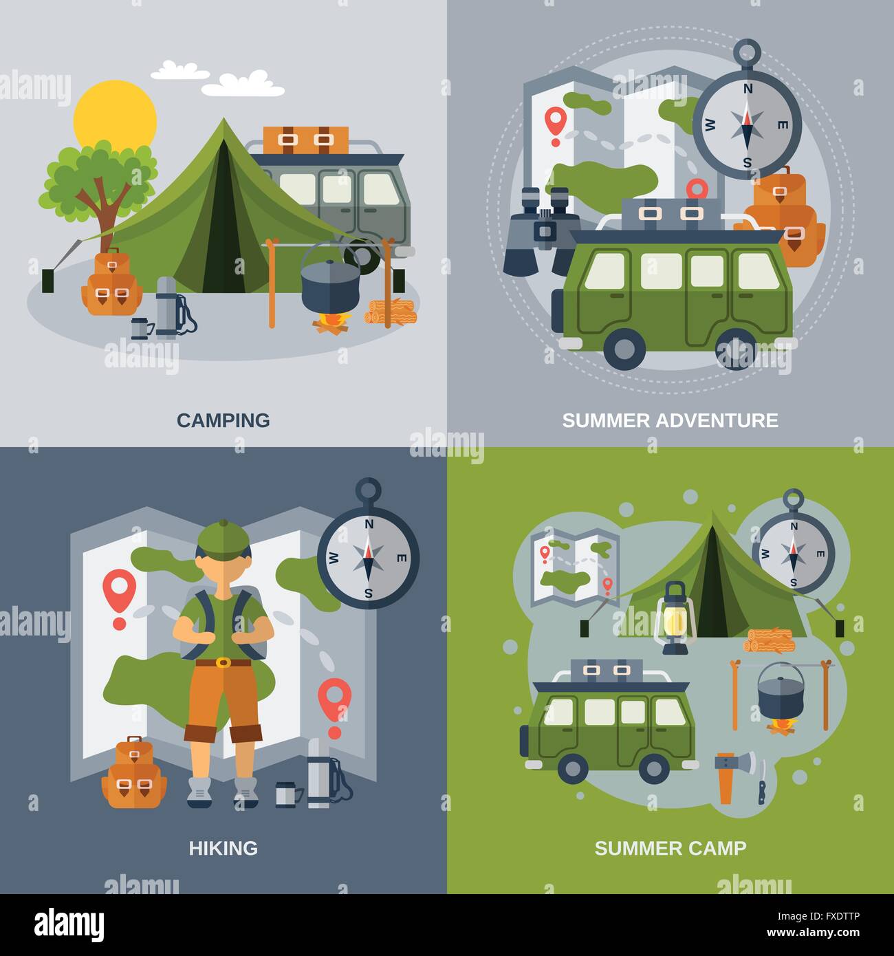 Camping Flat Icons Set Stock Vector Image & Art - Alamy