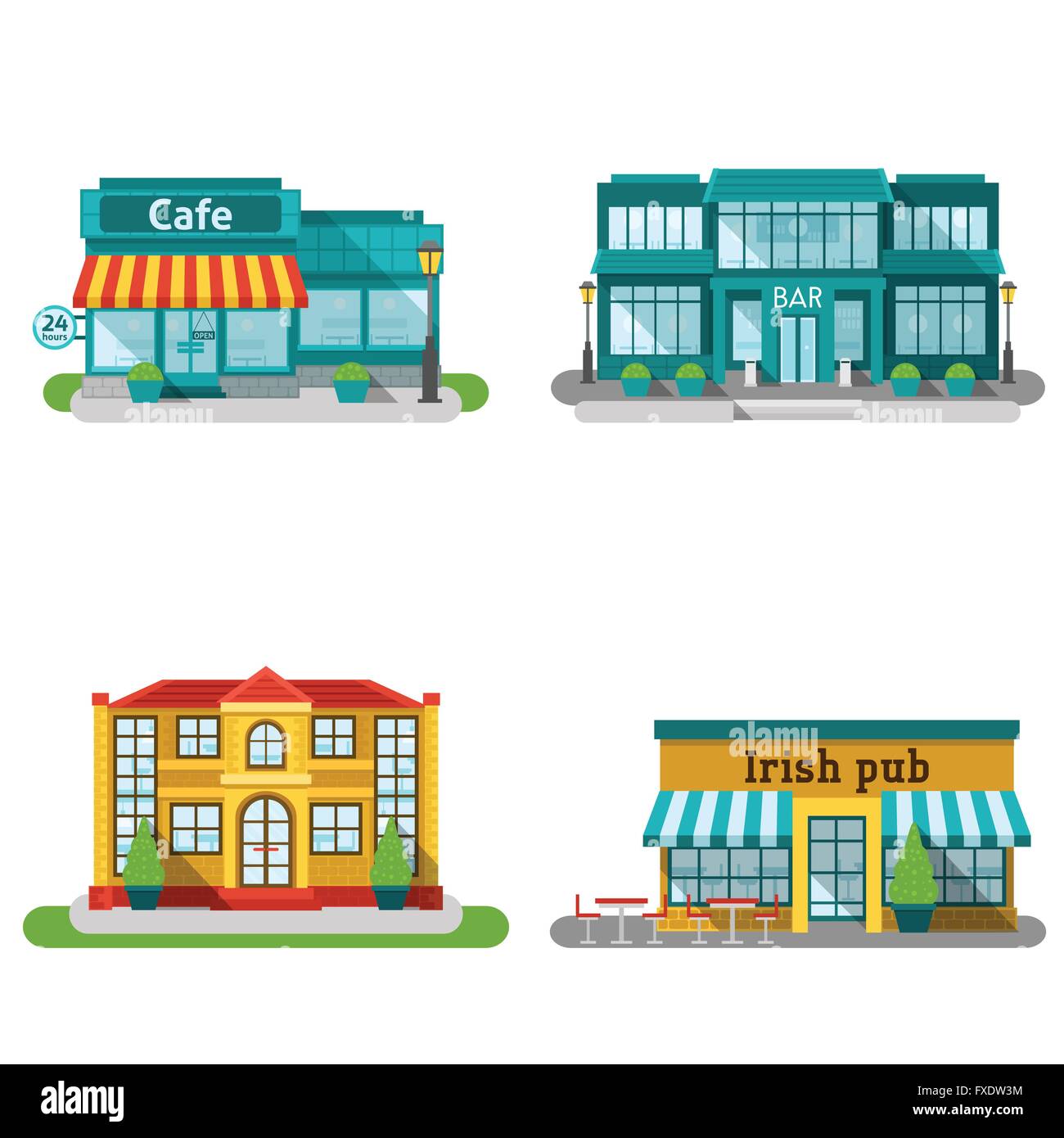 Cafe Buildings Flat Set Stock Vector Image & Art - Alamy