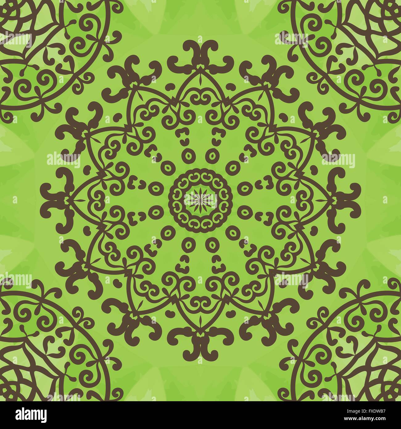 Floral Seamless Pattern on green texture, hand-drawn mandala flower ...