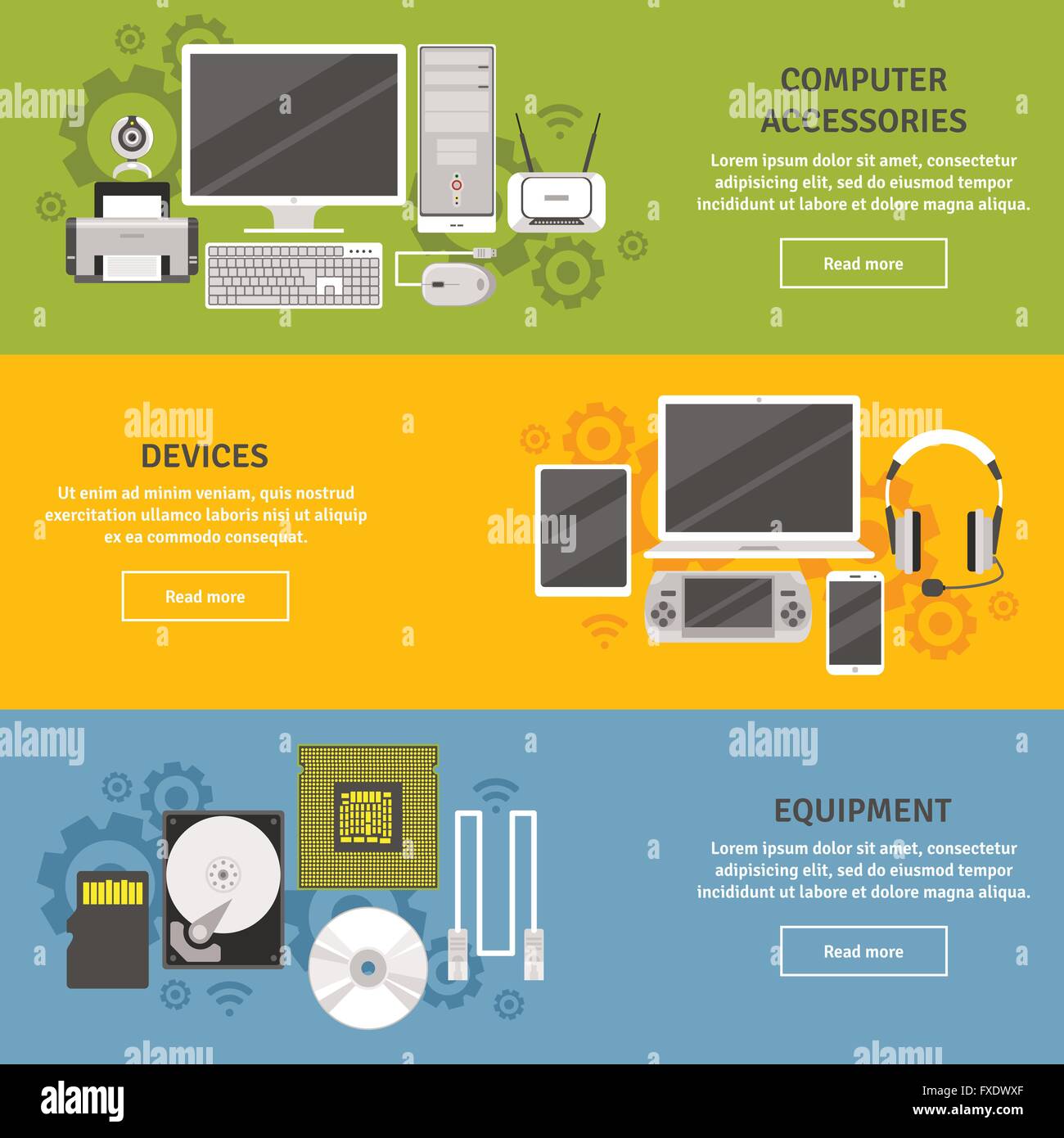 Computer Equipment Flat Banner Set Stock Vector Image & Art Alamy