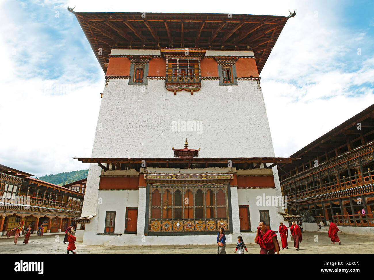 Paro Dzong, courtyard of Paro monastery, Bhutan Stock Photo