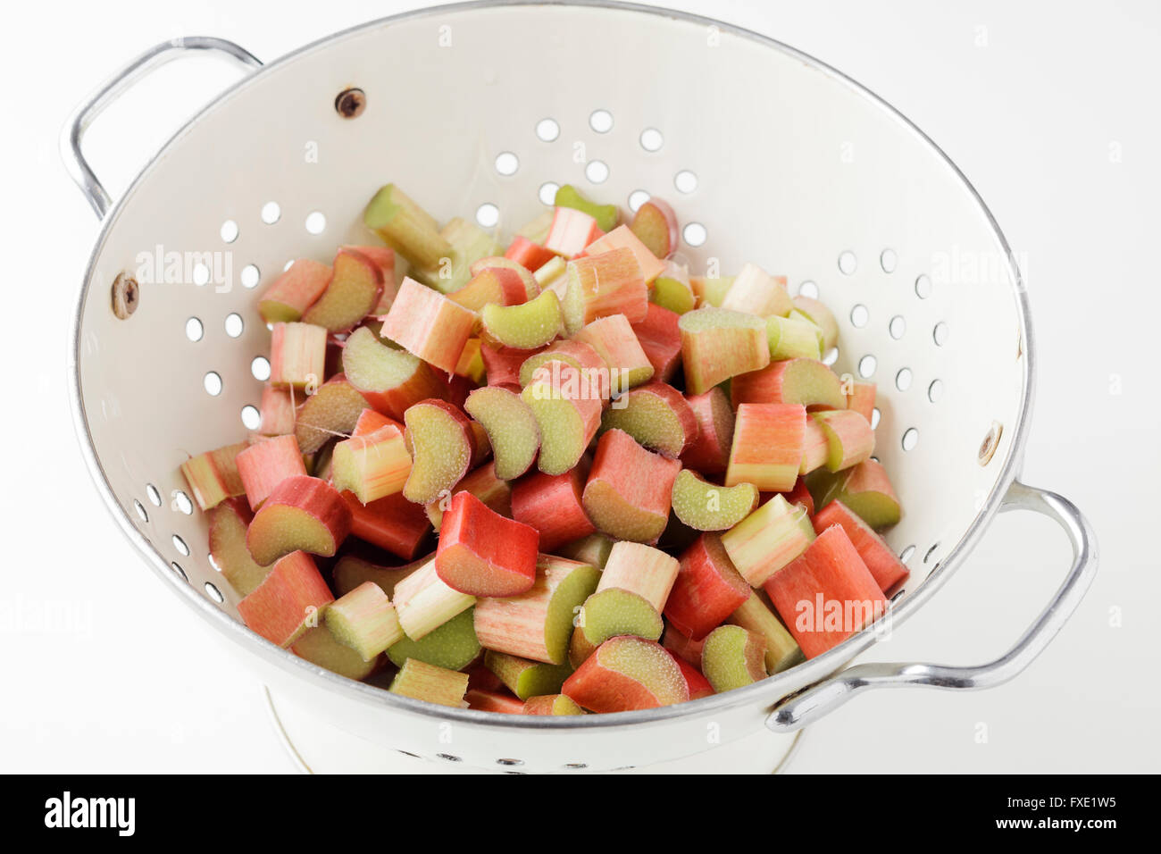 Rhubarb in a colander Stock Photo