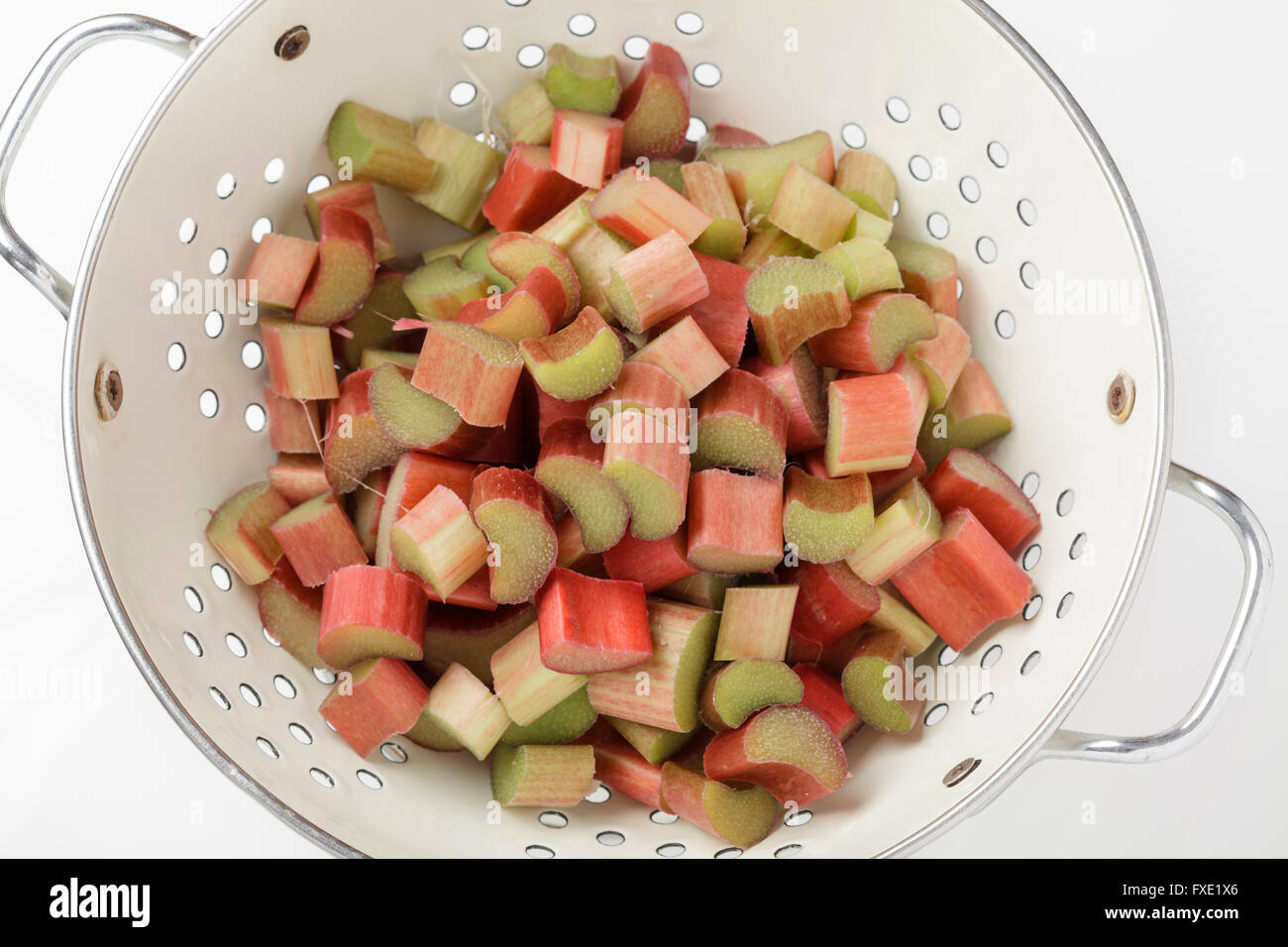 Rhubarb in a colander Stock Photo