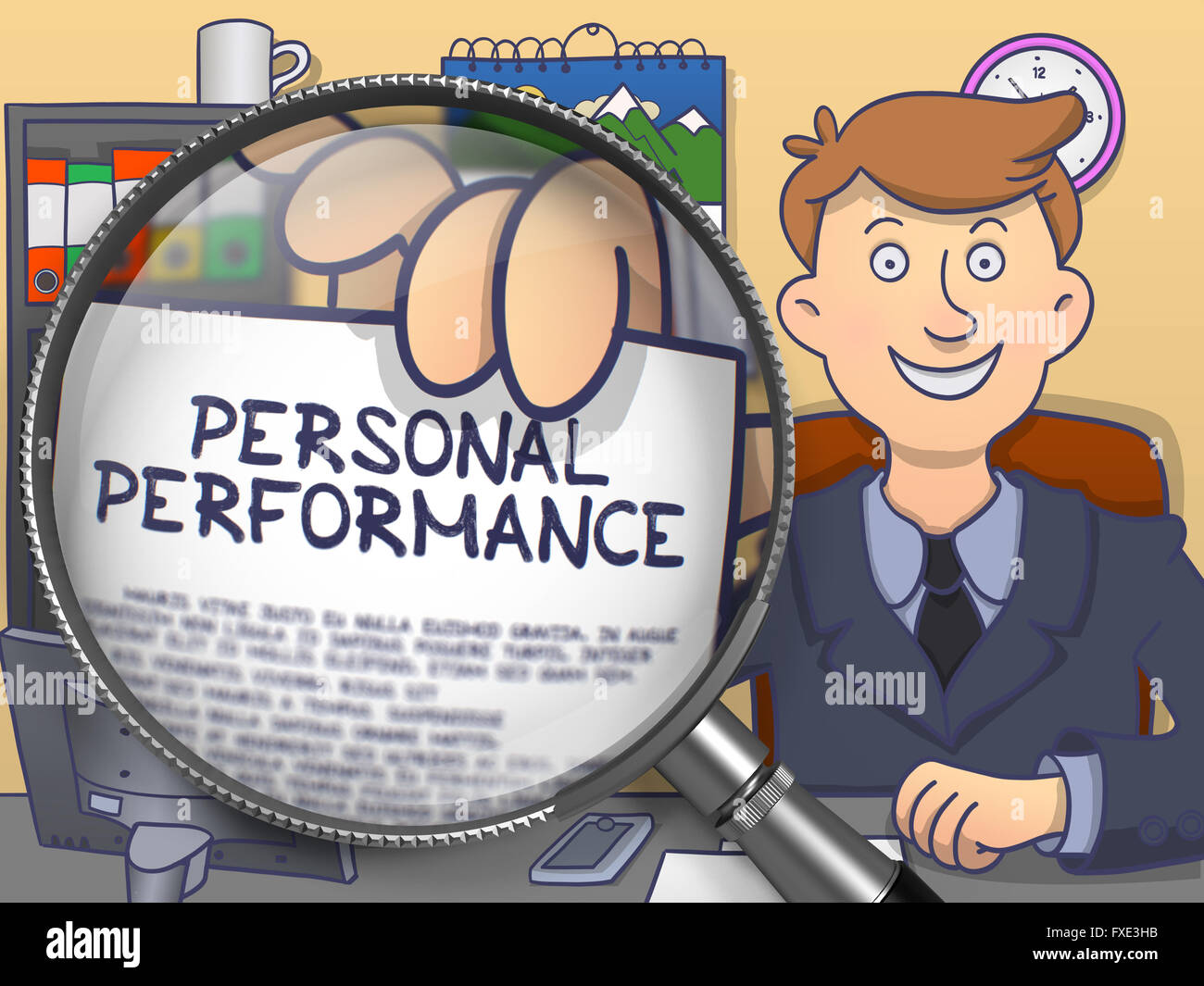 Personal Performance through Lens. Doodle Style. Stock Photo