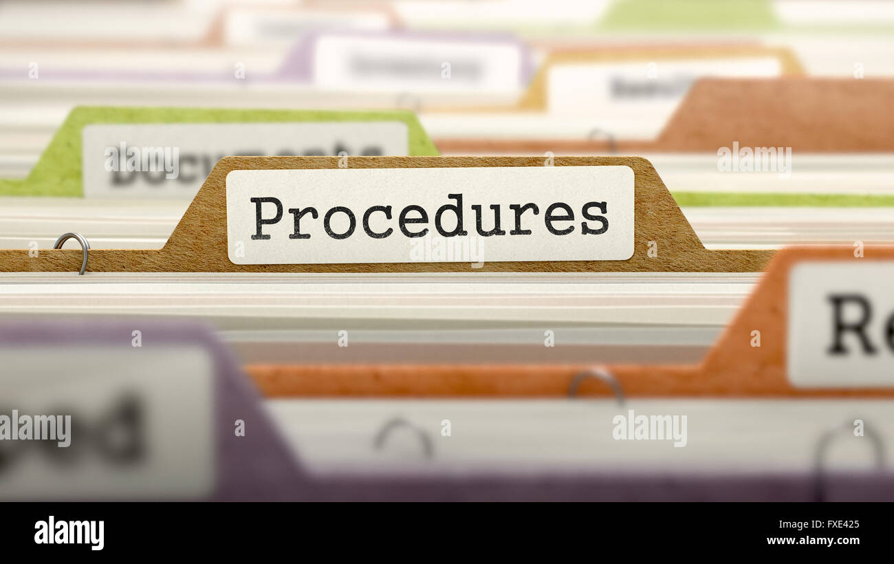 Procedures Concept on File Label. Stock Photo
