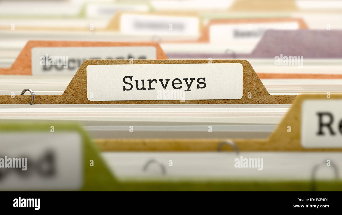 Surveys on Business Folder in Catalog. Stock Photo