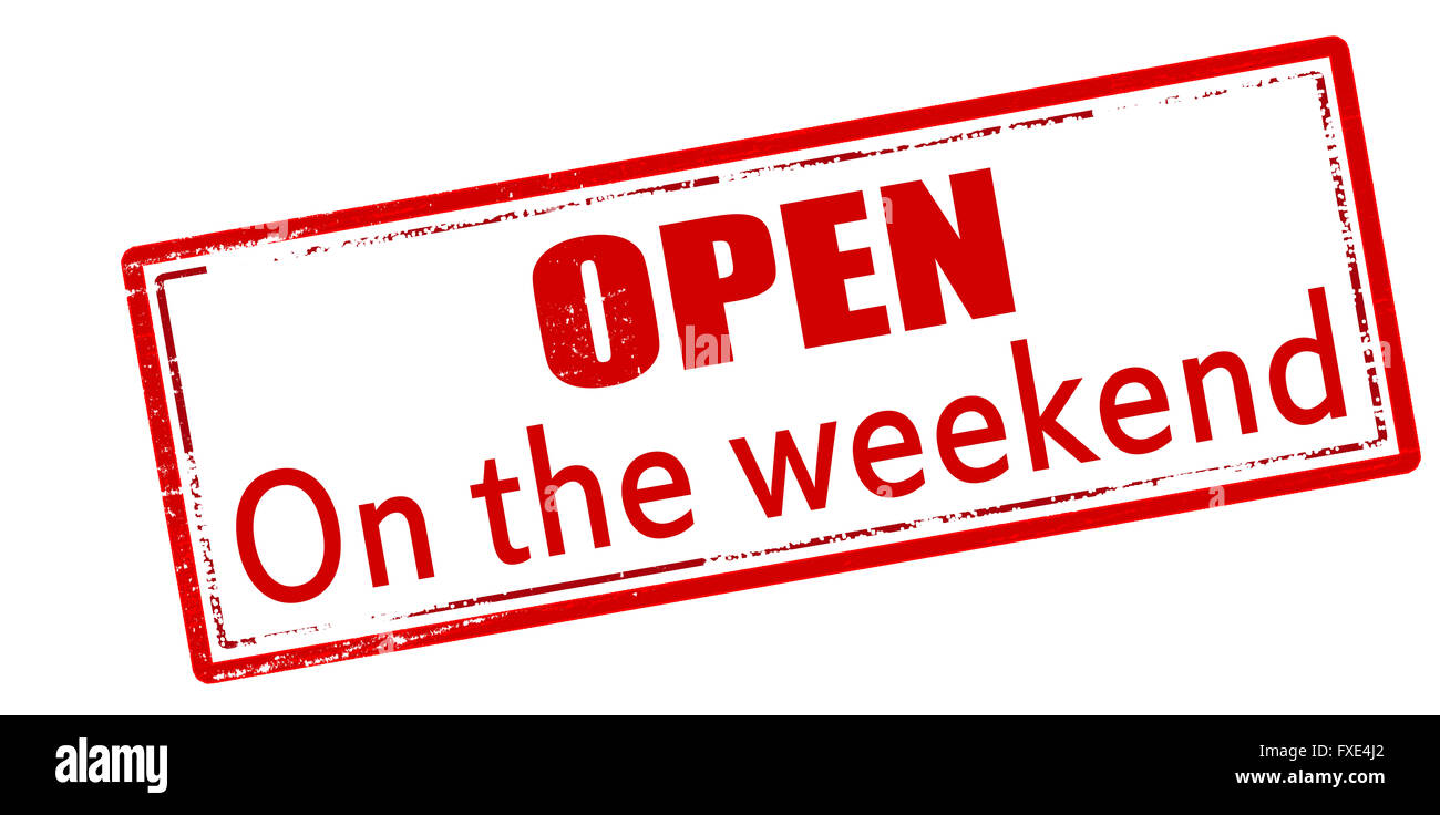 Rubber stamp with text open on the weekend inside, vector illustration ...