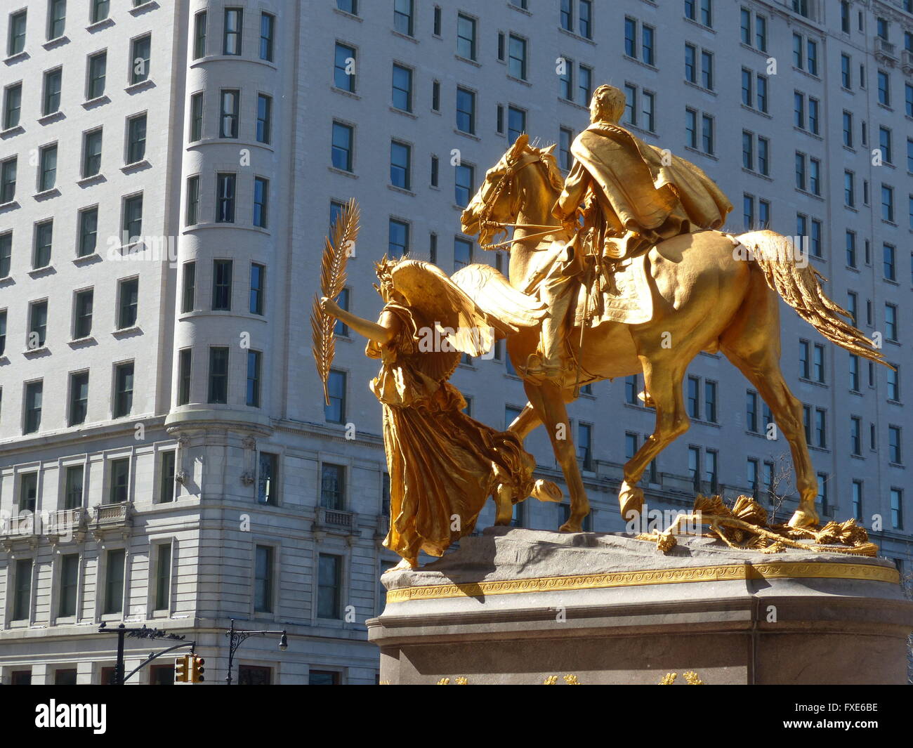 Equestrian statue of General William Tecumseh Sherman, by Augustus Saint Gaudens, at Grand Army Plaza Stock Photo