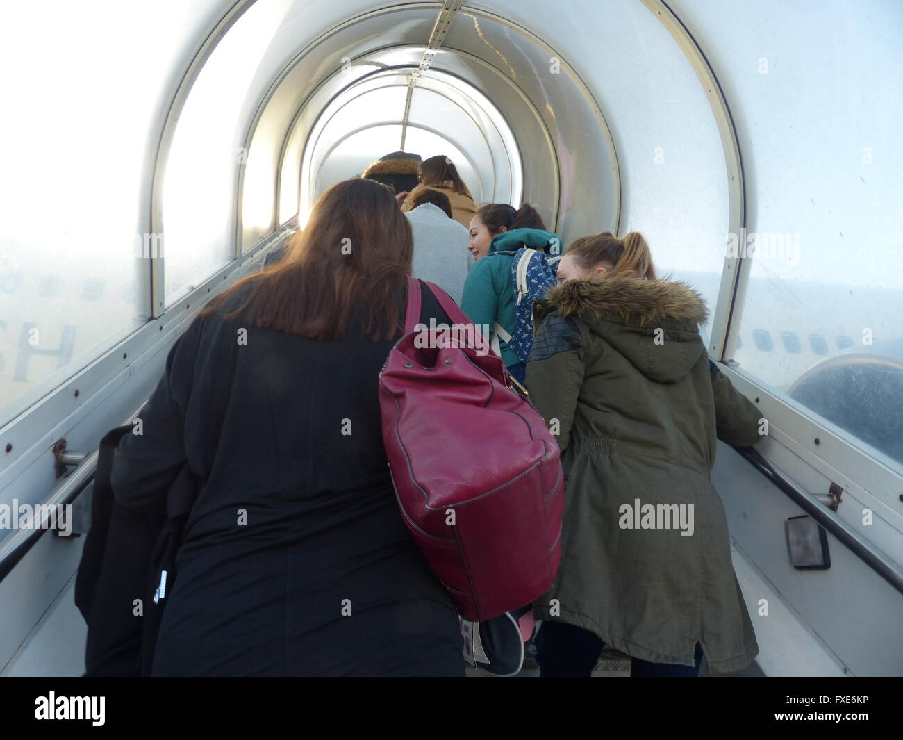 Passenger boarding BA flight from London Heathrow to Prague Stock Photo