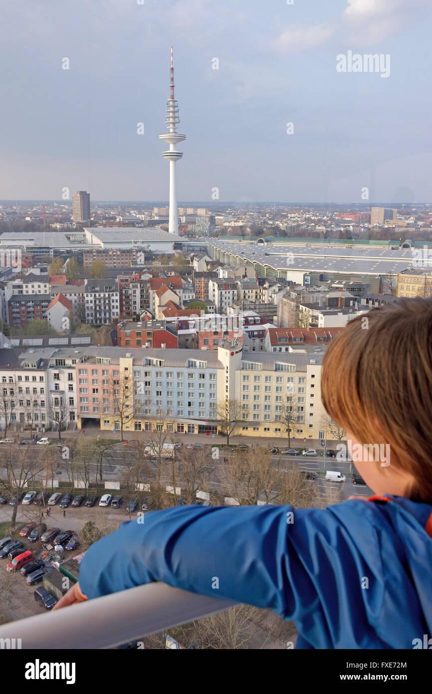 TV tower seen from the fun ride ´City Skyliner´, fun fair ´Dom´, Hamburg, Germany Stock Photo