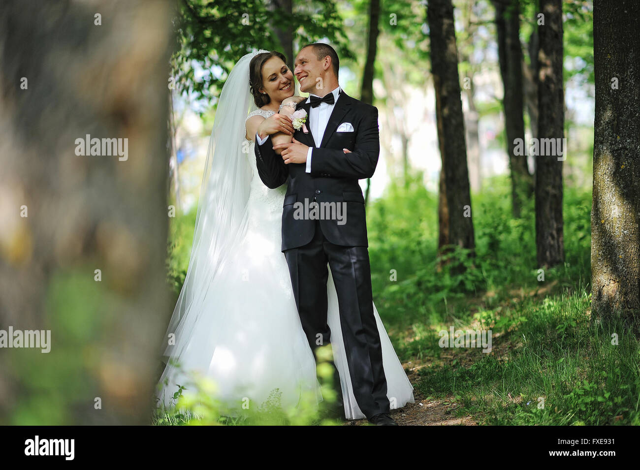 Beautiful newlyweds hugging smiling hi-res stock photography and images ...