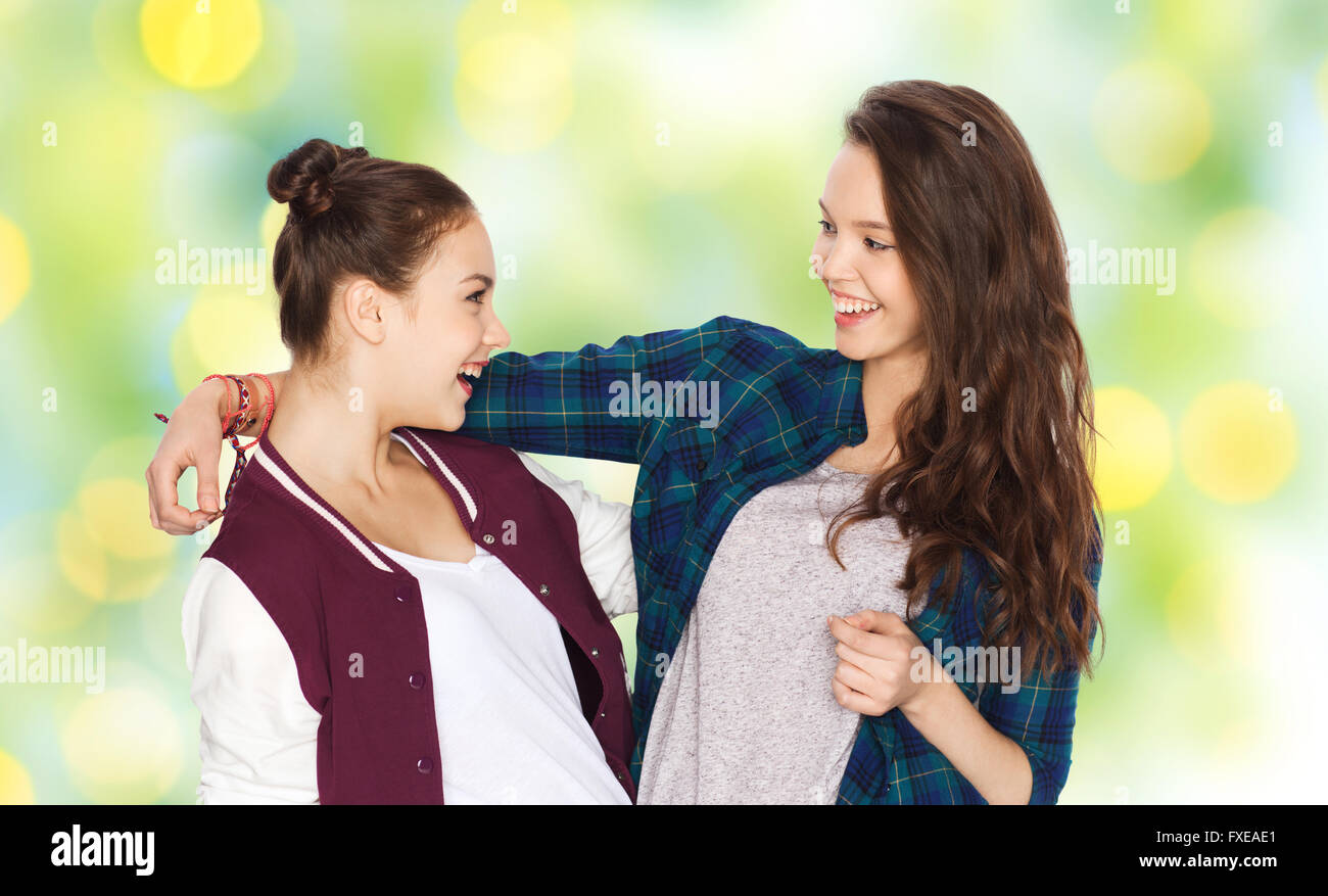 happy smiling pretty teenage girls hugging Stock Photo - Alamy