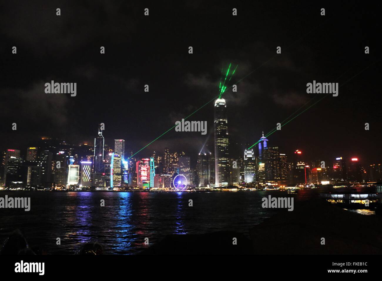 Hong Kong skyline at night. Illuminated city. Symphony of lights Stock Photo