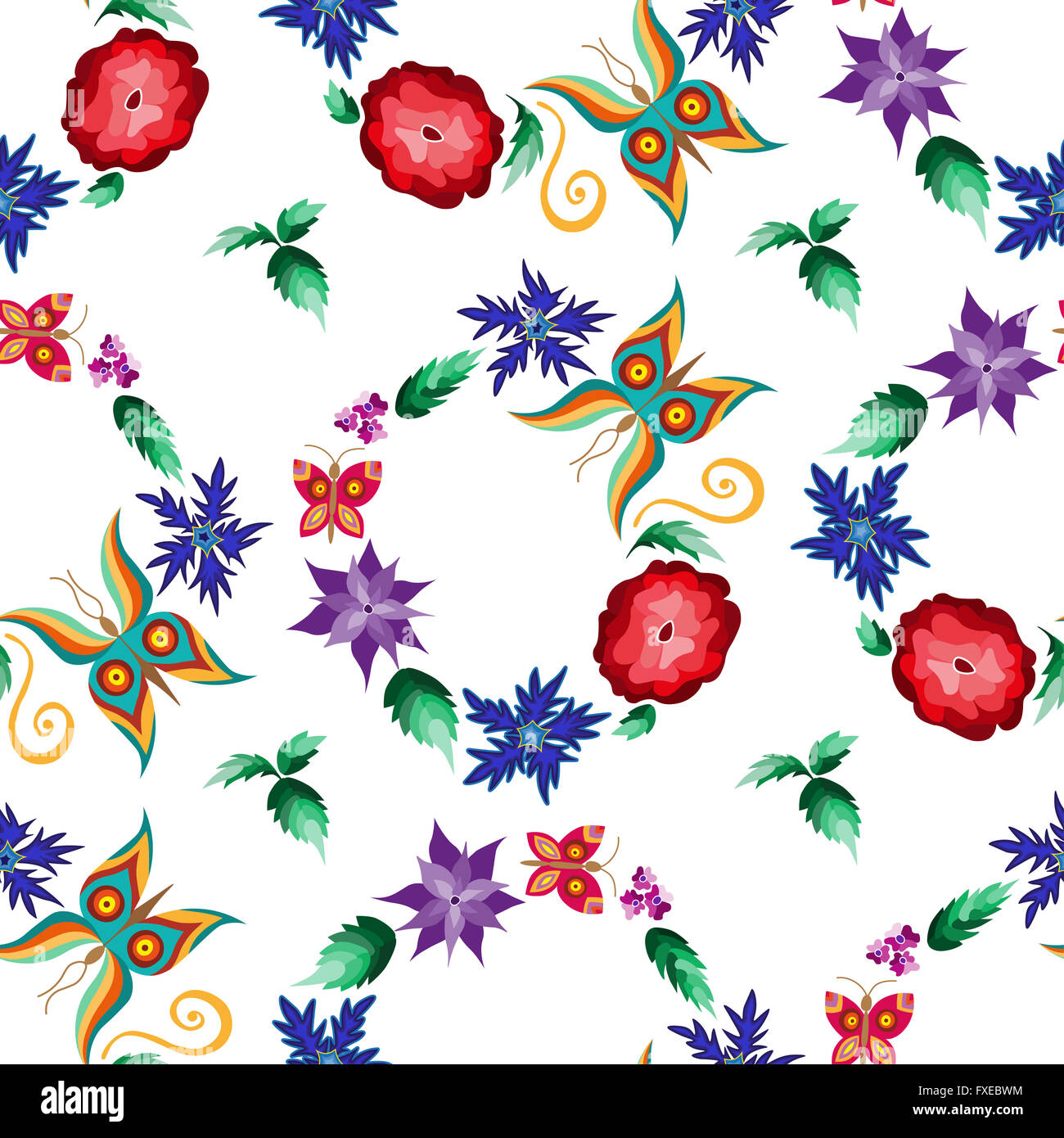 Seamless pattern with colored butterflies and flowers Stock Photo - Alamy