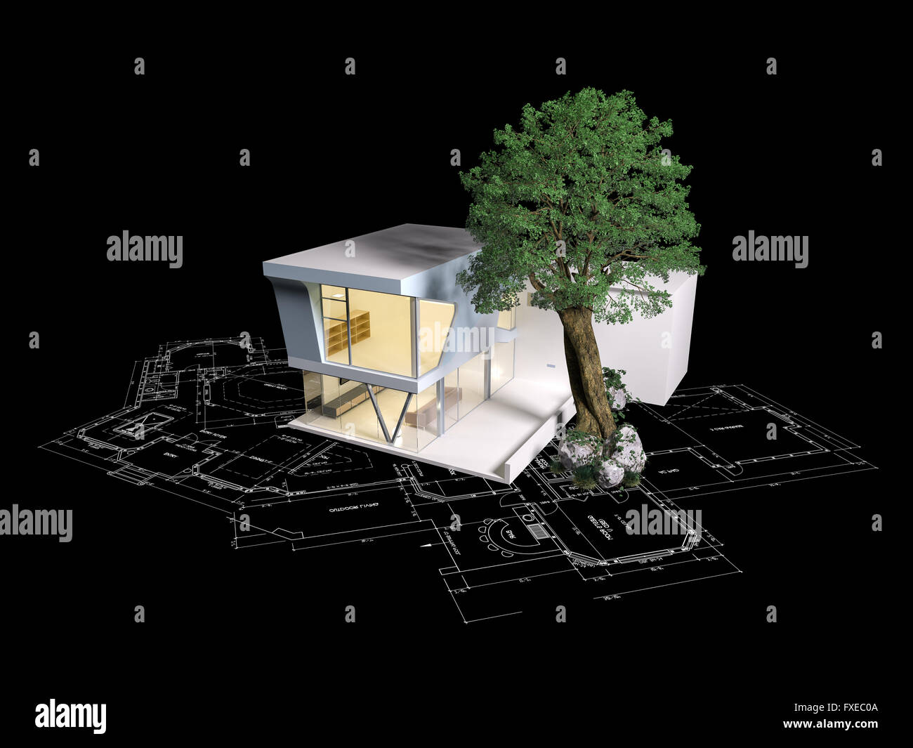 Present Design 3d Building Design project of building - 3d render - illustration Stock Photo - Alamy